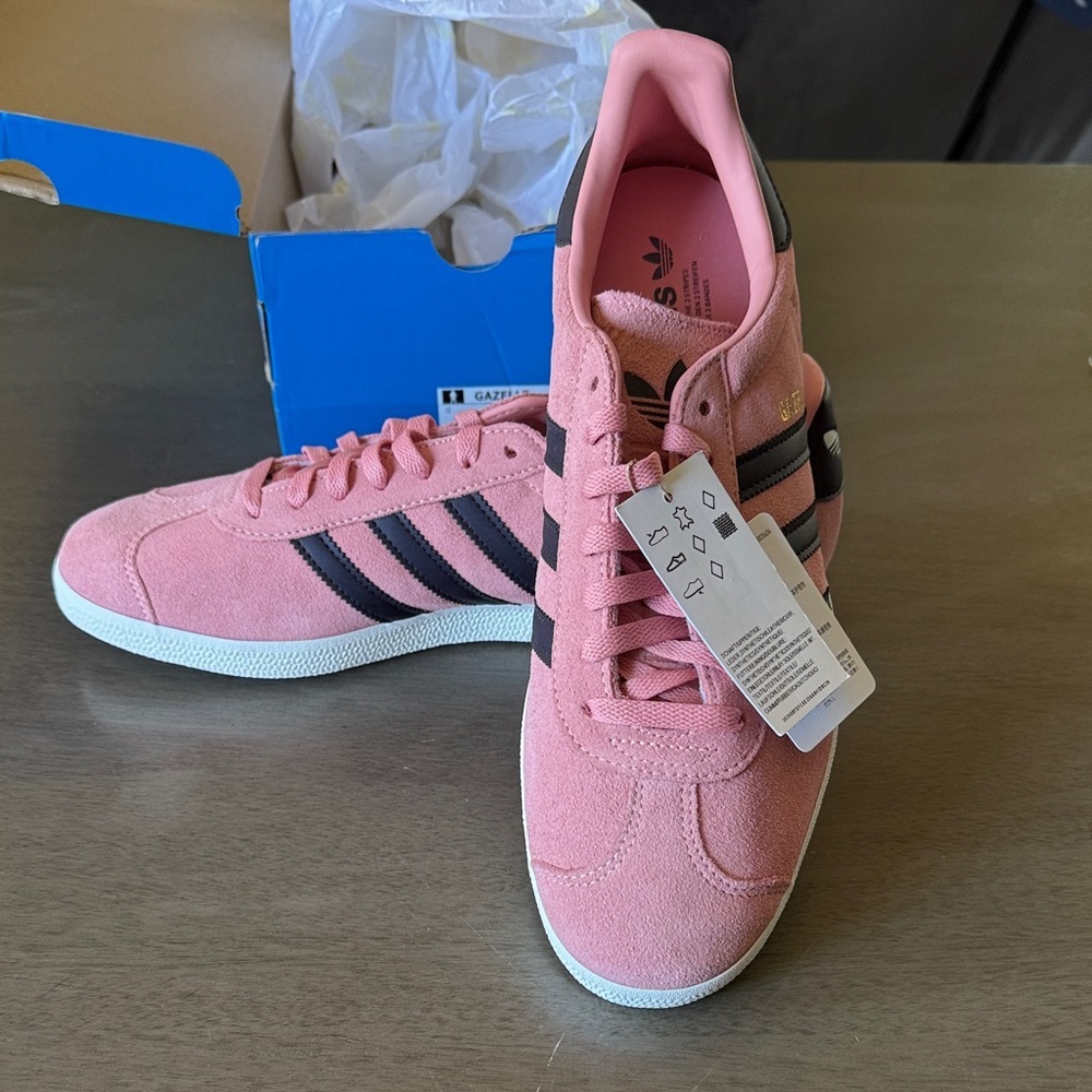 adidas Pink Suede Sneakers with Black Stripes